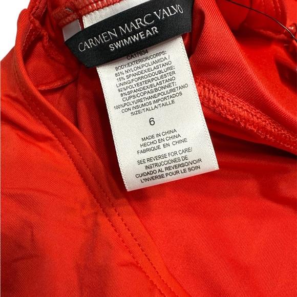 Carmen Marc Valvo One-Shoulder Red Orange Swimsuit - Size 6 - Picture 4 of 7